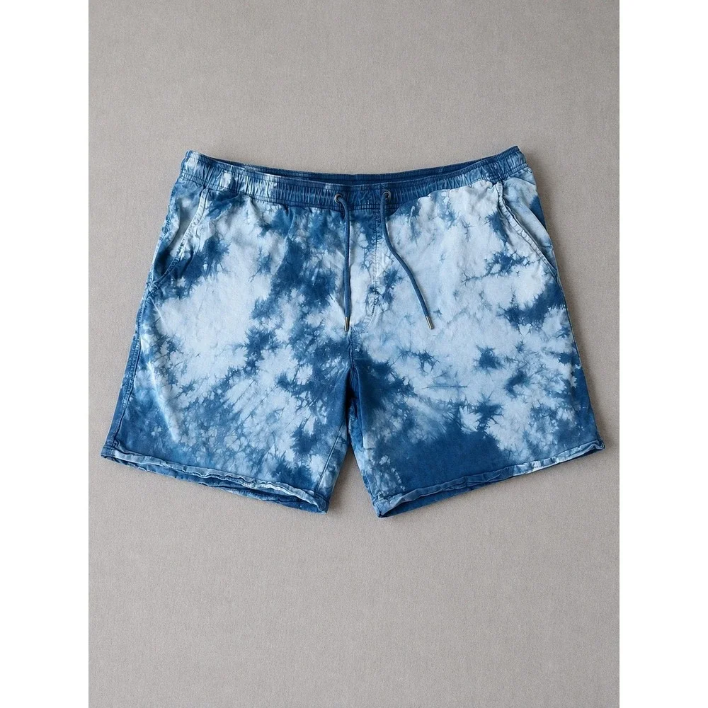 American Eagle Mens XL Tie Dye Drawstring Shorts Blue White Cotton Mix